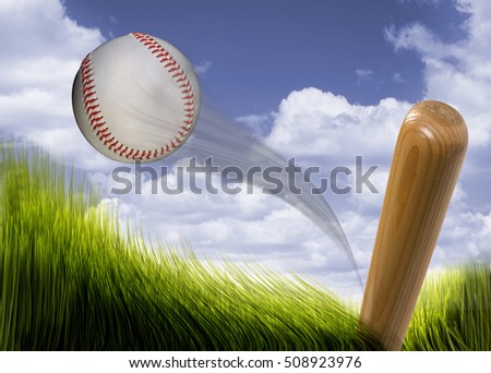 Baseball bat hitting fast hardball.