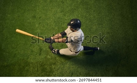 Baseball batter mid-swing top view illustrating timing coordination and lower body drive. Concept of kinetic sequencing, athletic performance analysis, and educational visualization for coaching.