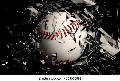 Baseball Breaking Glass A Cg Render Of A Baseball Breaking Glass Against A Black Background