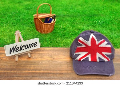 Baseball Cap With British Flag And Sign 