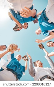 Baseball Coach, Winner Women Team In A Motivation, Support And Strategy Meeting For The Game At A Stadium. Sports Group, Girl Athletes And Training For Win Or Success At The Match On A Softball Pitch