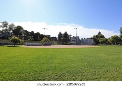 The baseball diamond in Bayfront Park in downtown Petoskey, Michigan. - Shutterstock ID 2205099263