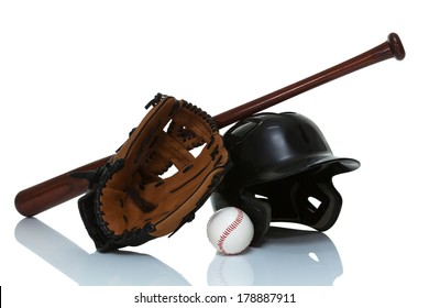  Baseball Equipment Isolated On White Close Up