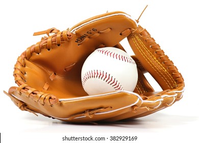 baseball equipment on white background