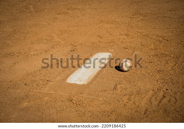 Baseball\
field dirt with pitcher\'s mound and\
baseball