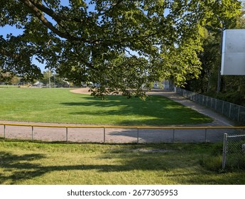 Baseball field segment with trees