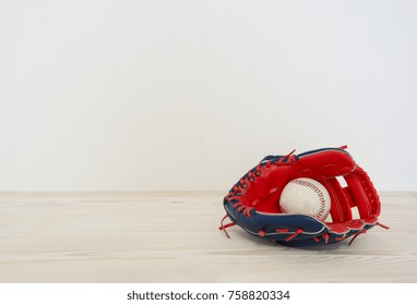 Baseball Glove And Ball On White Background. Concept Of Kid Room.