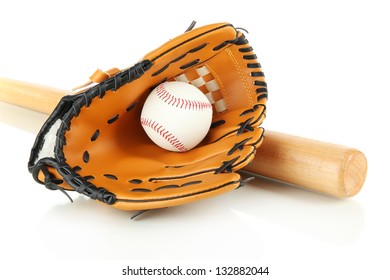 Leather Glove Baseball Bat Isolated Over Stock Photo 87880732 ...