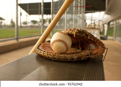Baseball & Baseball Glove on the Bench