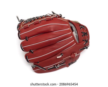 Baseball gloves and balls on white background