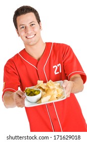 Baseball: Guy Has Plate Of Nachos For Snack