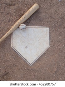 Baseball Home Base With Dirt, Bat And Ball