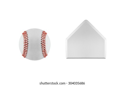 Baseball Home Plate Base And Ball Isolated On White