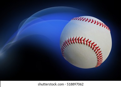 Baseball illusion flying through the black sky.                               