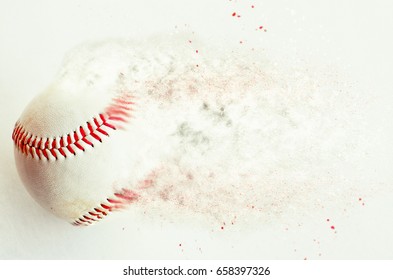 Baseball Image Shows Fast Movement Of Ball, Makes For Great Game Room Print Decor Or Sports Theme Background.  Shows Fastball With Dust Particles Trailing.  Good For Athlete, Team Or Coach Graphic.