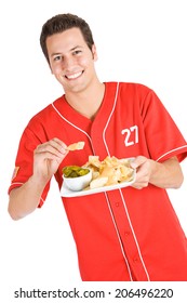 Baseball: Man Having Snack Of Nachos And Peppers