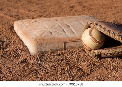 Baseball Near Second Base With A Glove