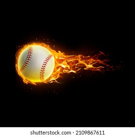 Baseball, on fire on black background
