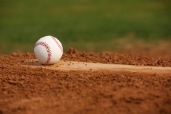 Baseball On The Pitchers Mound Close Up With Room For Copy