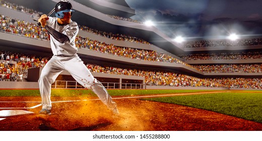 Baseball Player Action On Professional Stadium Stock Photo 1455281756 