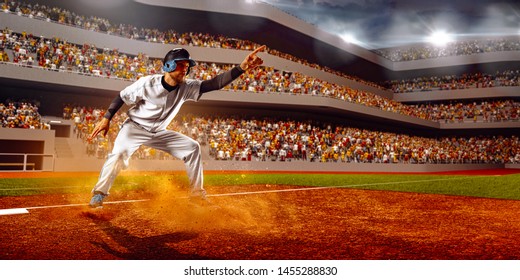 Baseball Player Action On Professional Stadium Stock Photo 1455281756 ...