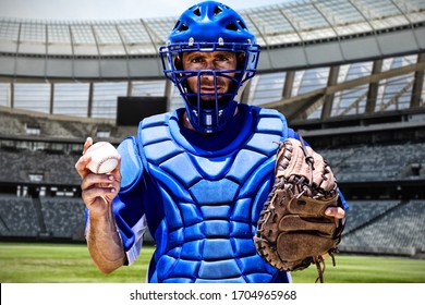 Baseball player against rugby stadium on a sunny day - Powered by Shutterstock