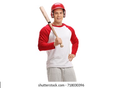 Baseball Player With A Bat Isolated On White Background