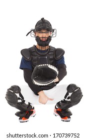 Baseball Player , Catcher Showing Direction Secret  Signal