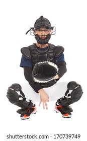 Baseball Player , Catcher Showing Secret  Signal Gesture