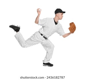 Baseball player with glove and ball on white background - Powered by Shutterstock