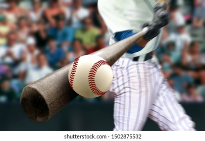 Baseball player hitting ball with bat in close up - Shutterstock ID 1502875532