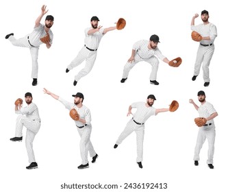 Baseball player with leather glove on white background, set of photos - Powered by Shutterstock