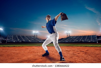 Baseball Player Professional Baseball Stadium Evening Stock Photo (edit 