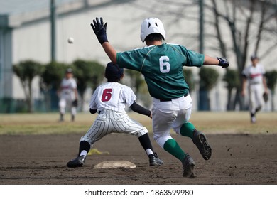 Baseball Player Rushes To Second Base