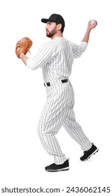 Baseball player throwing ball on white background