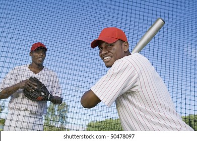 Baseball players at batting practice
