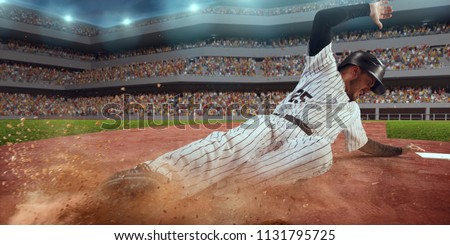Baseball runner slide to the second base on professional baseball stadium