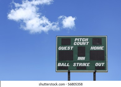 Baseball Score Board Against Blue Sky