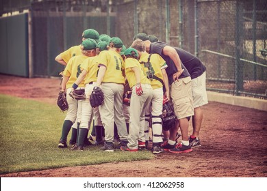 Baseball Team In A Huddle Vintage Toned