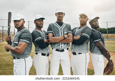 Baseball, team and sports men portrait on a baseball field for training practice, workout or fitness exercise outdoors. Group of athlete players ready to play a game or match in a Chicago stadium - Powered by Shutterstock