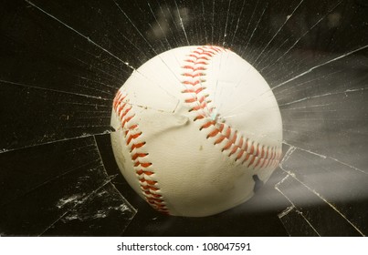 Baseball Through Broken Window.