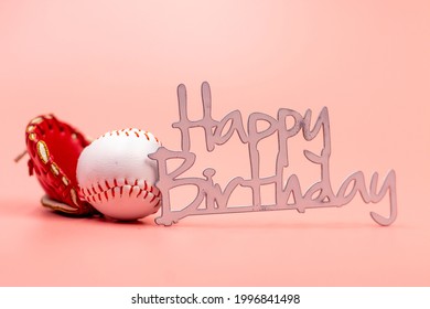 Baseball With Word Happy Birthday Are On Pink Background