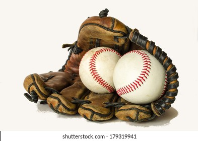 baseballs seams forming heart in glove on white