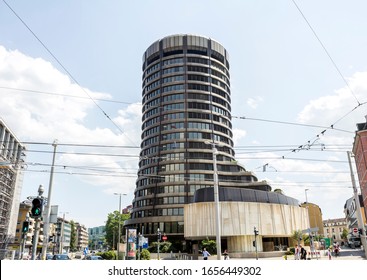 Basel, SWITZERLAND - July 1, 2019: Bank For International Settlements BIS, The Tower Building Of The International Financial Institution Owned By 60 Central Banks, Operating In Basel Since 1903.