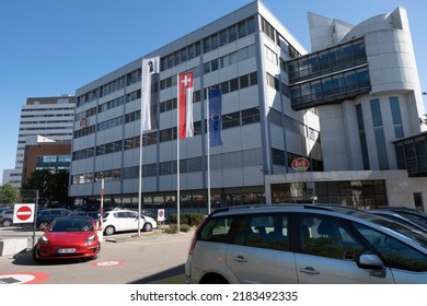 BASEL, SWITZERLAND - JULY 10 2022: Building With Entrance Of The Bell Food Group Company In Basel, Switzerland. It Is One Of The Leading Processors Of Meat And Convenience Products