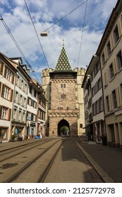 Basel, Switzerland - July 26. 2021: The Ancient City Gate Spalentor. It Is One Of The Most Beautiful City Gates In Switzerland