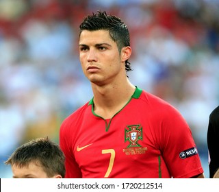 Basel, SWITZERLAND - June 19, 2008: 
Cristiano Ronaldo Poses 
During The UEFA Euro 2008 
Portugal V Germany At St. Jakob-Park Stadium. 
