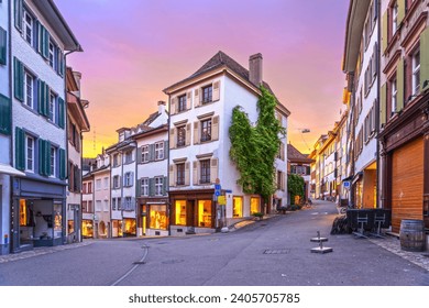 Basel, Switzerland in the Old Town at golden hour.
