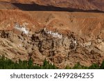 Basgo or Bazgoo, a village situated on the bank of the Indus river in Leh district, Ladakh, India. Ancient cultural and political centre, Basgo Monastery and historical ruins with Himalayan mountains.