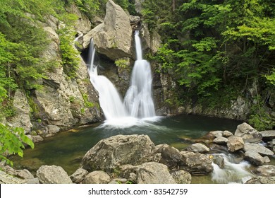 Bash Bish Falls Into A Green Pool - A Popular Summer Swimming Hole In The Berkshires, And The Tallest Waterfalls In Massachusetts.